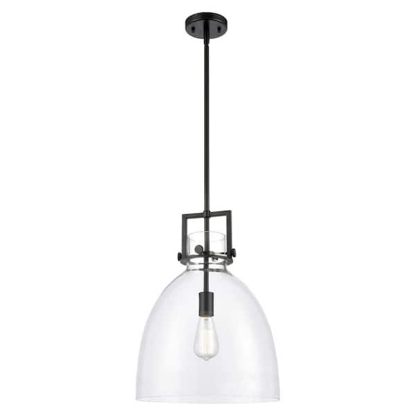 Newton Bell 100-Watt 1-Light Matte Black Shaded Mini Pendant Light with Clear Glass Shade