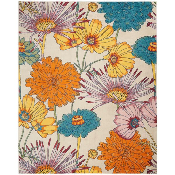 Nourison Allur Ivory Multicolor 9 ft. x 12 ft. Floral Medallion Boho Area Rug