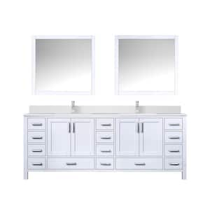 Jacques 84 in. W x 22 in. D White Double Bath Vanity, White Quartz Top, Faucet Set, and 34 in. Mirrors