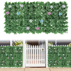 24 Artificial Peanut Leaf Privacy Fence Screens with Flowers for Balcony, Garden Fence Decorative Hedge Flower Backdrops
