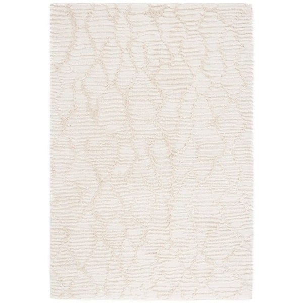 Seattle Shag 9 ft. x 12 ft. Ivory High-Low Abstract Solid Area Rug