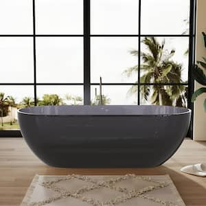 Exquisite 69 in. x 30 in. Soaking Gray Solid Surface Bathtub with Center Drain in Chrome