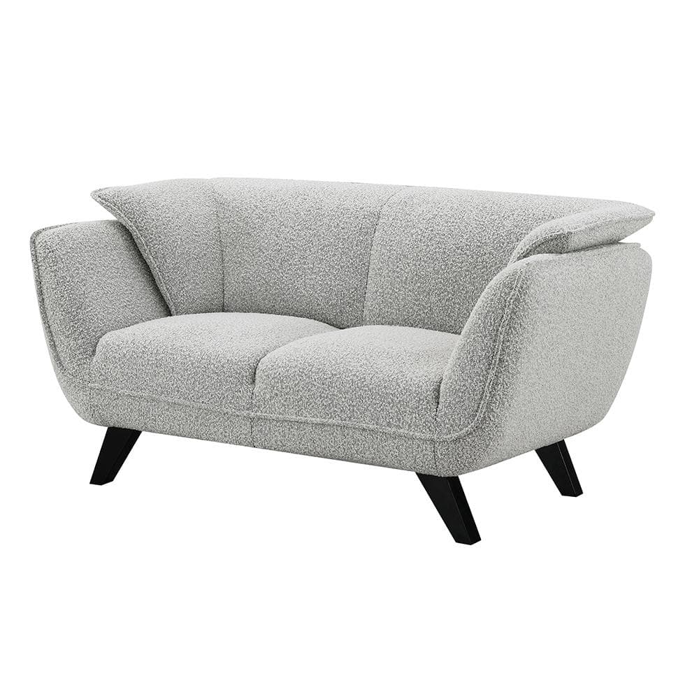 Light Gray Boucle Fabric and Wood Loveseat with Flared Arms