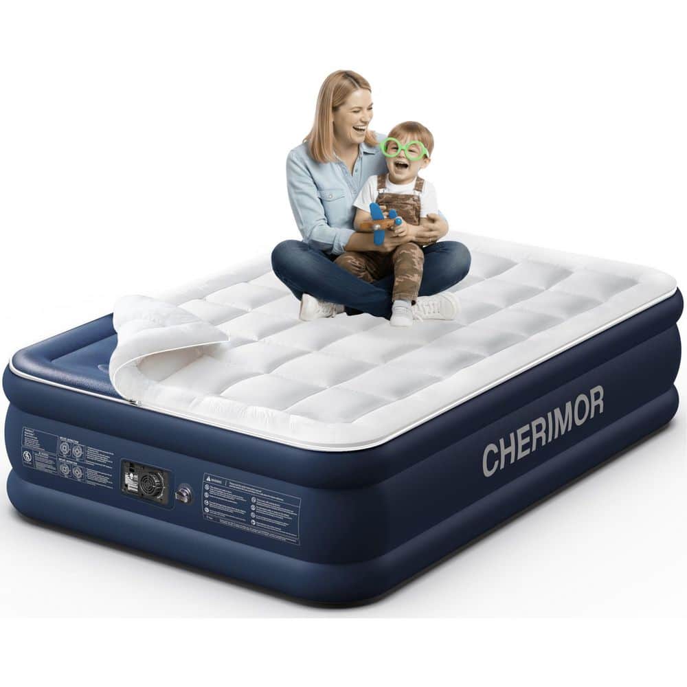 "20"" Queen Air Mattress with Built-in Pump, 800-lb Capacity, Fast Inflation Guest Bed, Honeycomb Support, Blue" price history on PriceWatchPro