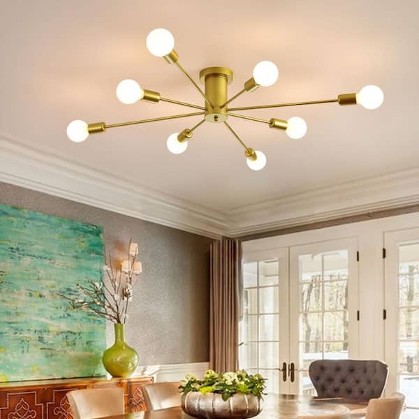 Genoci 8-Light Gold Dimmable Sputnik Sphere Chandelier for Kitchen