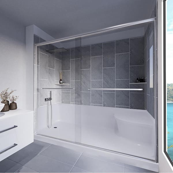 NuVo Slate Grey-Rainier 60 in. W. x 32 in. x 83 in. Base/Wall/Door Seated Base Alcove Shower Stall/Kit Chrome Left