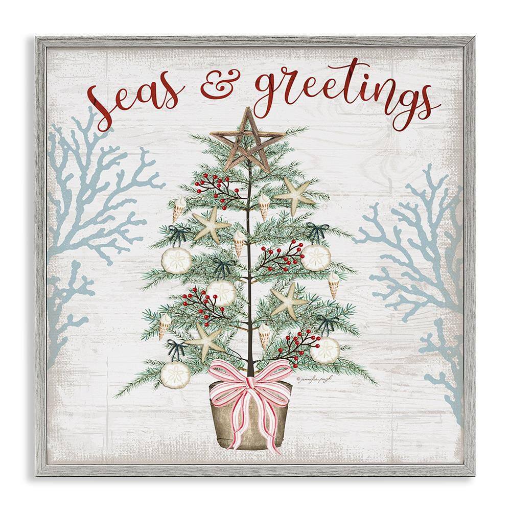 Seas and Greetings Coastal Tree by Jennifer Pugh 1 Piece Gray Framed Giclee Typography Art Print 17 in. x 17 in. price history on PriceWatchPro