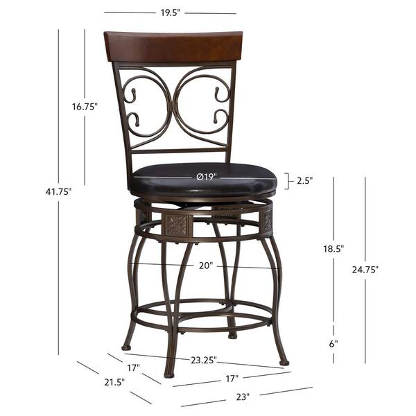Linon Beatrix 24" Big And Tall Metal Swivel Counter Stool – Bronze Frame With Leather-Look Upholstery