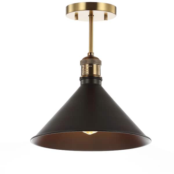 Nick 11 in. 1-Light Oil Rubbed Bronze/Brass Gold Metal LED Semi-Flush Mount