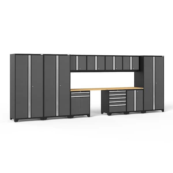 NewAge Products Pro Series 220 in. W x 84.75 in. H x 24 in. D 18-Gauge Welded Steel Garage Cabinet Set in Gray (12-Piece)