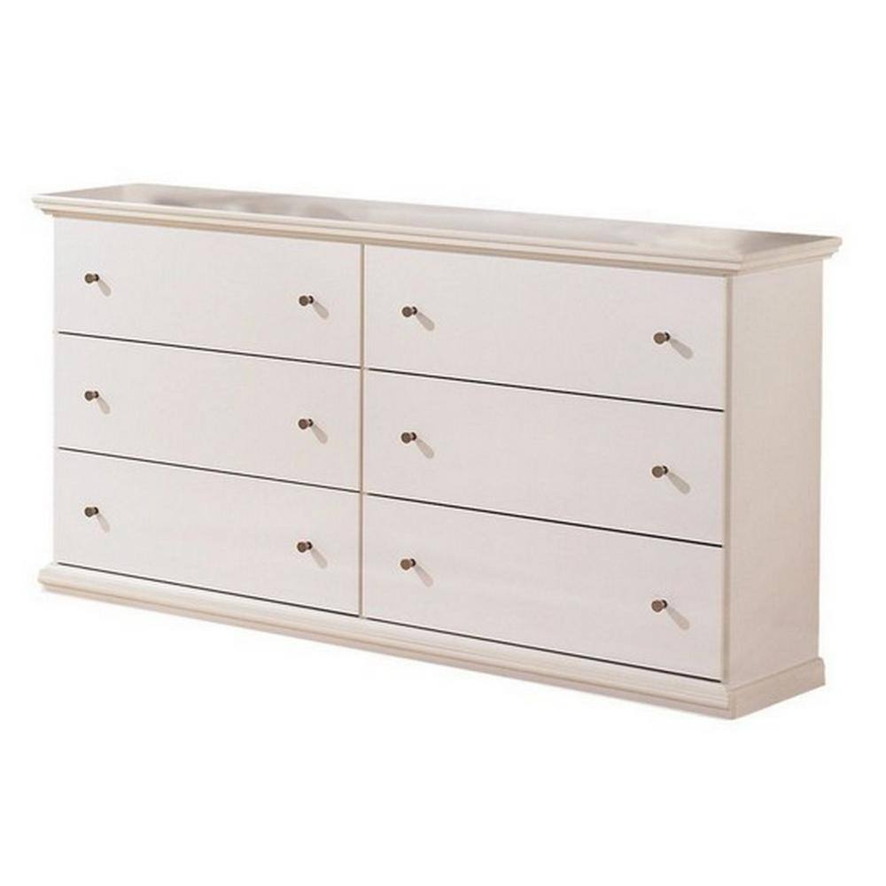 Vick 63" White Wood 6-Drawer Wide Dresser with Pewter Knobs