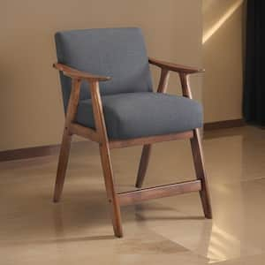 31.25 in. Gray and Brown Low Back Wood Frame Bar Stool with Fabric Seat