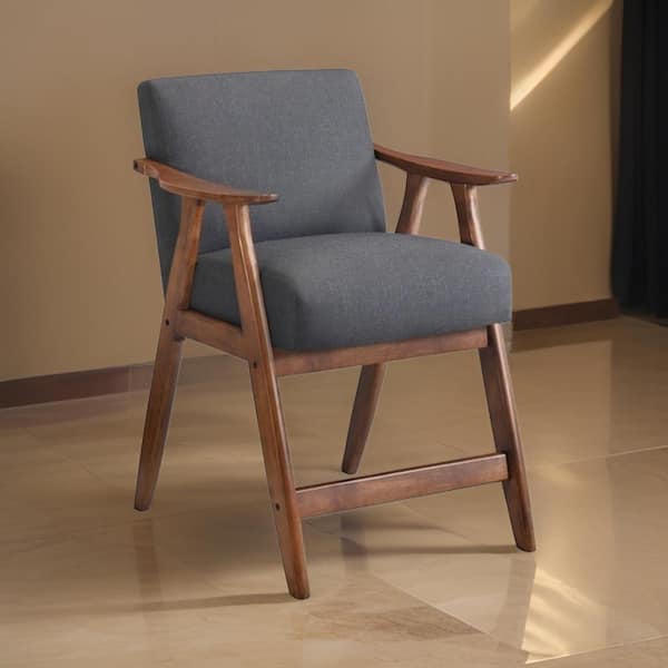 Benjara 31.25 in. Gray and Brown Low Back Wood Frame Bar Stool with Fabric Seat