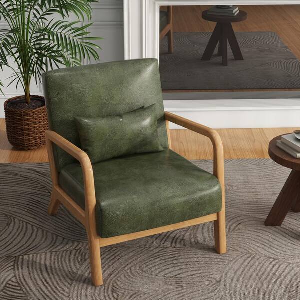 Uixe Mid-Century Hunter Green Wood Frame Faux Leather Upholstered