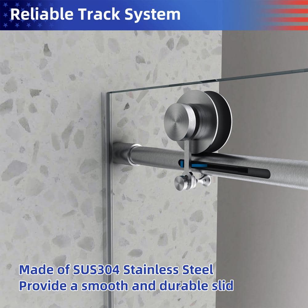 60 Inch Frameless Clear Glass Sliding Tub Door in Brushed Nickel