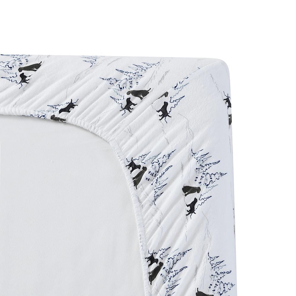 Twin White Cotton Flannel Sheet Set with Dog Print