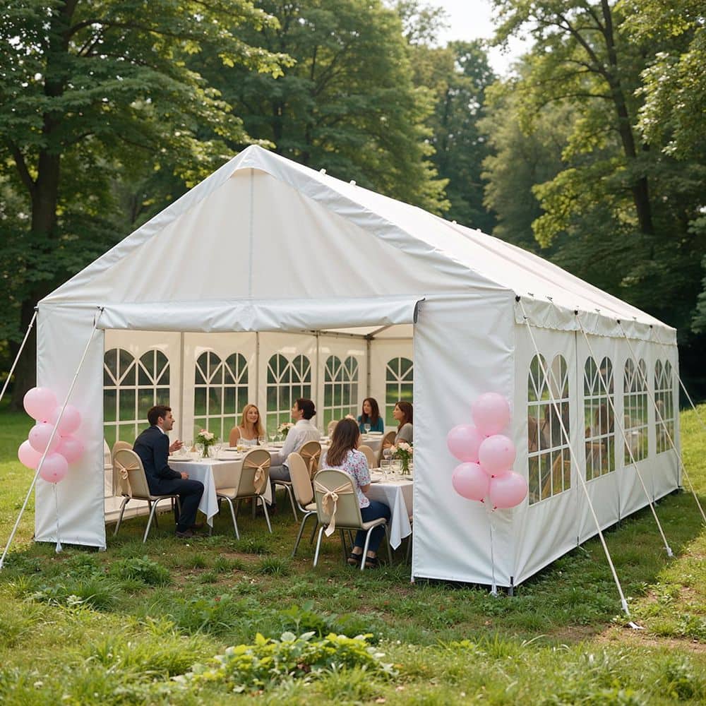 Sudzendf 13 ft. x 26 ft. White Party Wedding Tent Outdoor Gazebo