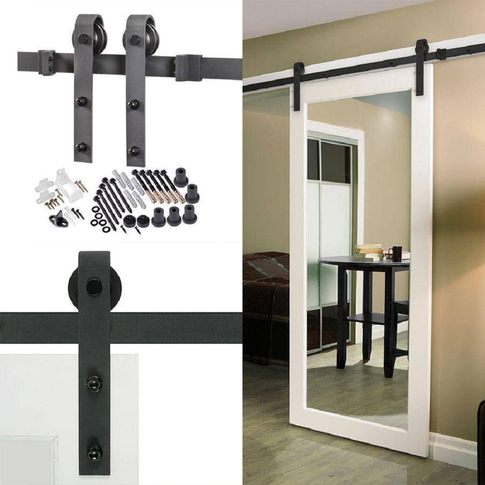 Matte Black Steel 96" Sliding Barn Door Hardware Kit