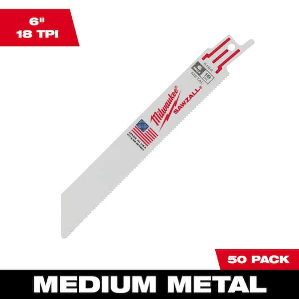 Milwaukee 6 in. 18 TPI Medium Metal Cutting SAWZALL Reciprocating Saw Blades (50-Pack)