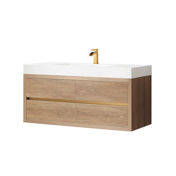 Palencia 48 in. W x 20 in. D x 23.6 in. H Bath Vanity in North American Oak with White Integral Composite Stone Top