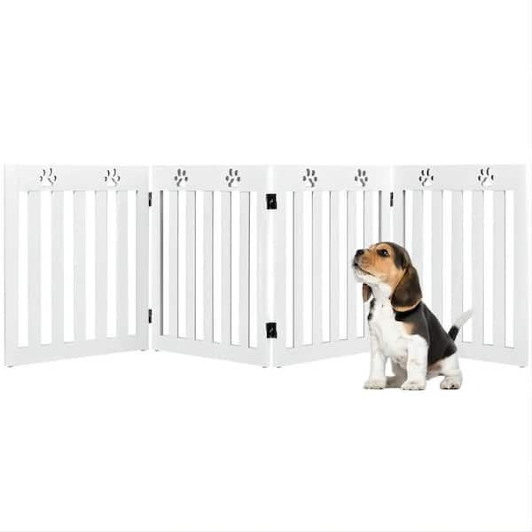 FORCLOVER 80 in. W x 24 in. H Wood 4-Panel White Dog Gate CJ7401WH ...