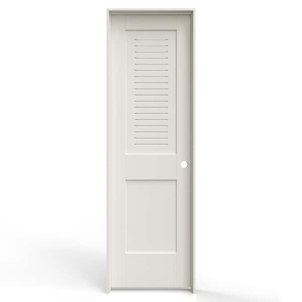 JELD-WEN 24 in. x 80 in. 2 Panel Left-Handed Primed MDF Wood Single Prehung Interior Door Upper Modern Ventilated Panel Louver