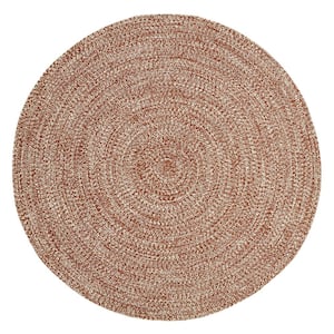 Braided Brick-White 4 ft. Round Reversible Transitional Polypropylene Indoor/Outdoor Area Rug