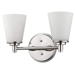 Conti 2-Light Polished Nickel Vanity Light with Etched Glass Shades