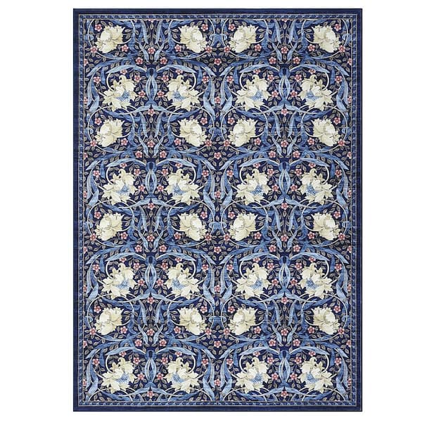 Blue 5 x 7ft. Vintage Floral Rug Washable Ultra-thin and Foldable for ...