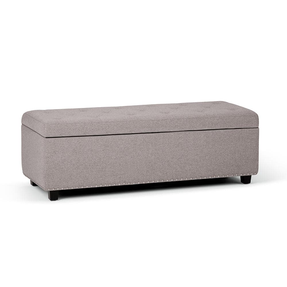 Cloud Gray Tufted Wood Footstool with Nail Trim - Traditional Style