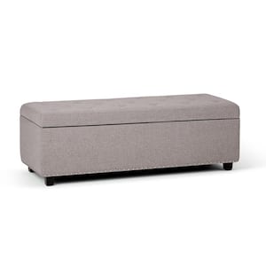 Hamilton 48 in. Wide Transitional Rectangle Storage Ottoman in Cloud Grey Linen Look Fabric