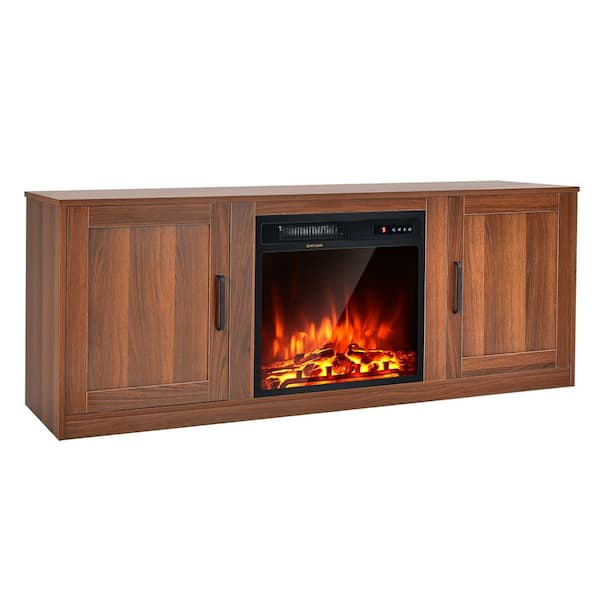 Costway 58 in. Freestanding Wood Electric Fireplace TV Stand Entertainment Console with 18'' Electric Fireplace in Coffee