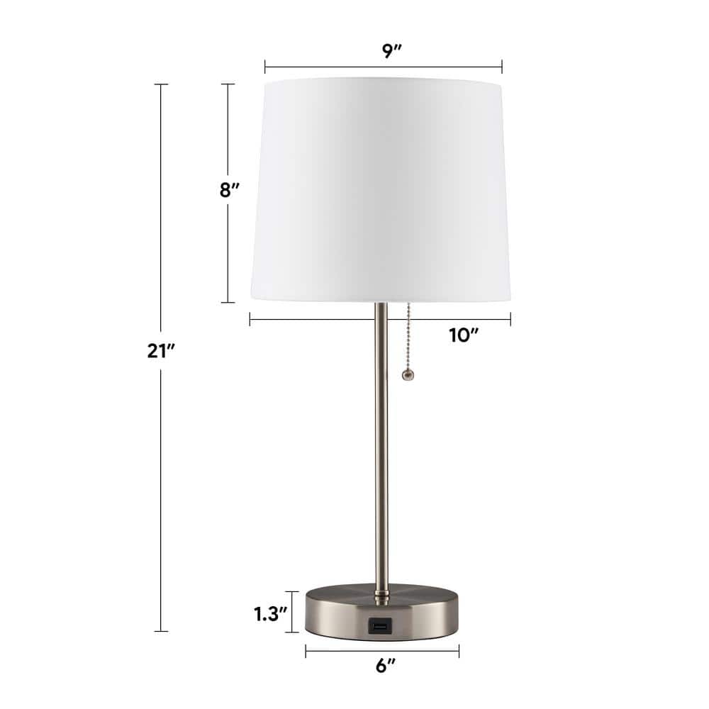 Brushed Nickel Table Lamp Set with White Fabric Shade