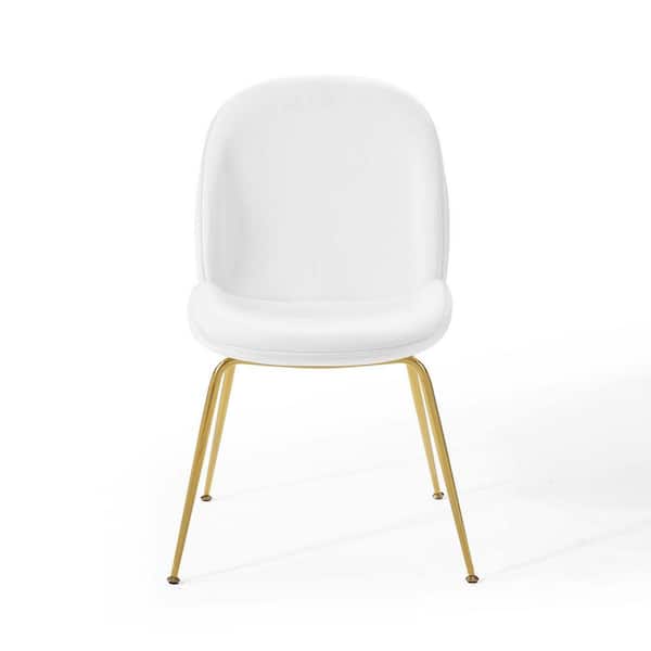 MODWAY Scoop Gold Stainless Steel Leg Performance Velvet Dining Chair in White