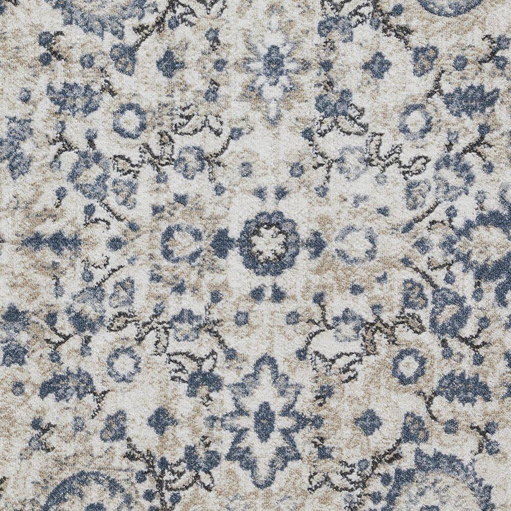 Cream and Blue Floral Border 6' x 9' Synthetic Area Rug