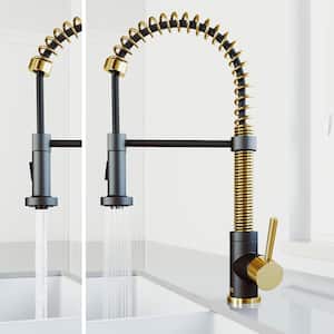 Edison Single Handle Pull-Down Sprayer Kitchen Faucet in Matte Brushed Gold and Matte Black