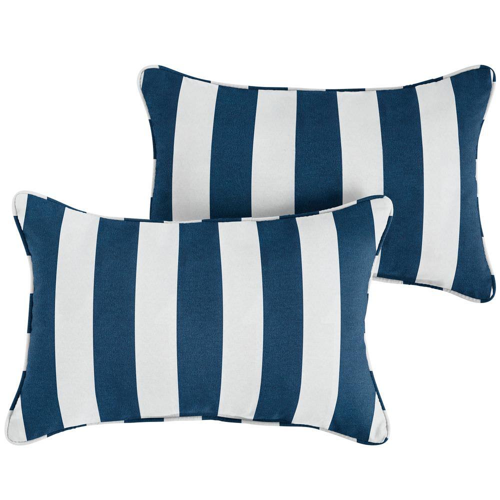 Navy Stripe Rectangular Outdoor Corded Lumbar Pillows (2-Pack)