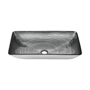 Cascade Glass Rectangular Vessel Sink with Faucet in Smoky Grey