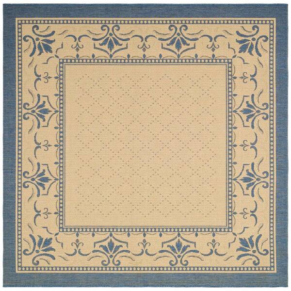 SAFAVIEH Courtyard Natural/Blue 8 ft. x 8 ft. Square Border Indoor/Outdoor Patio  Area Rug