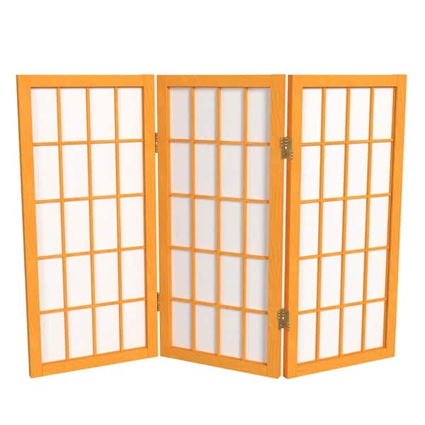2 ft. Short Desktop Window Pane Shoji Screen - Honey - 3 Panels