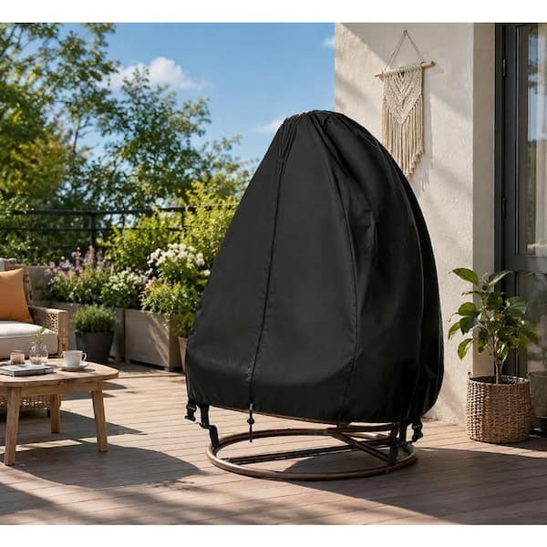 75 in.x 45 in. Black polyester Waterproof Patio Egg Chair Cover with Zipper, Weather Resistant and Windproof Chair Cover