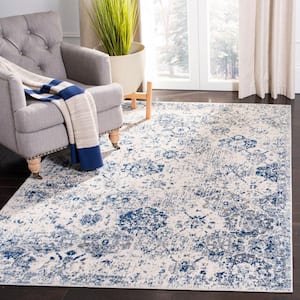 Madison White/Royal Blue 7 ft. x 9 ft. Border Area Rug