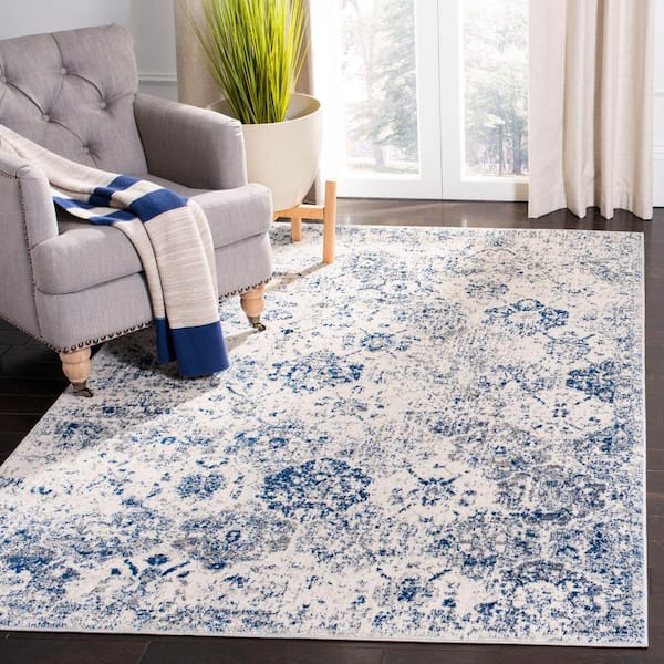 Madison White/Royal Blue 9 ft. x 9 ft. Square Border Area Rug