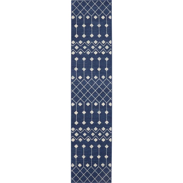 Grafix Navy 2 ft. x 12 ft. Moroccan Boho Kitchen Runner Area Rug