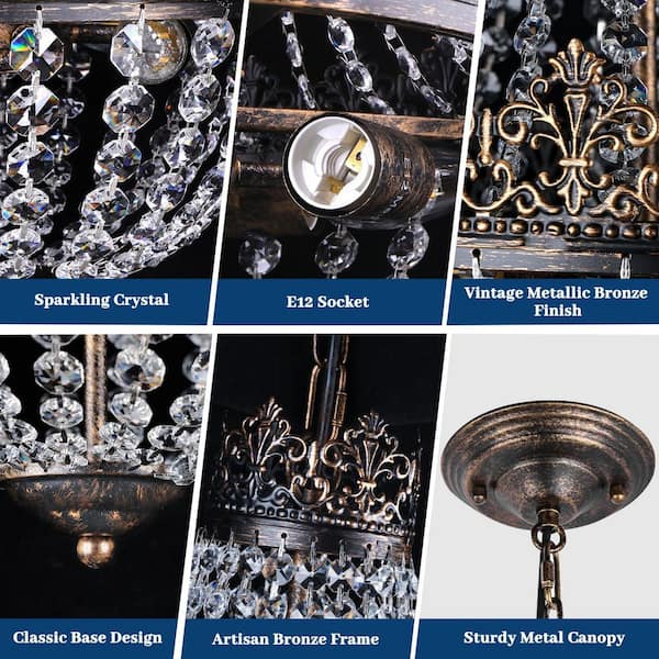 Nordic Hygge Crystal 18.5 in. Antique French 6-Light Bedroom
