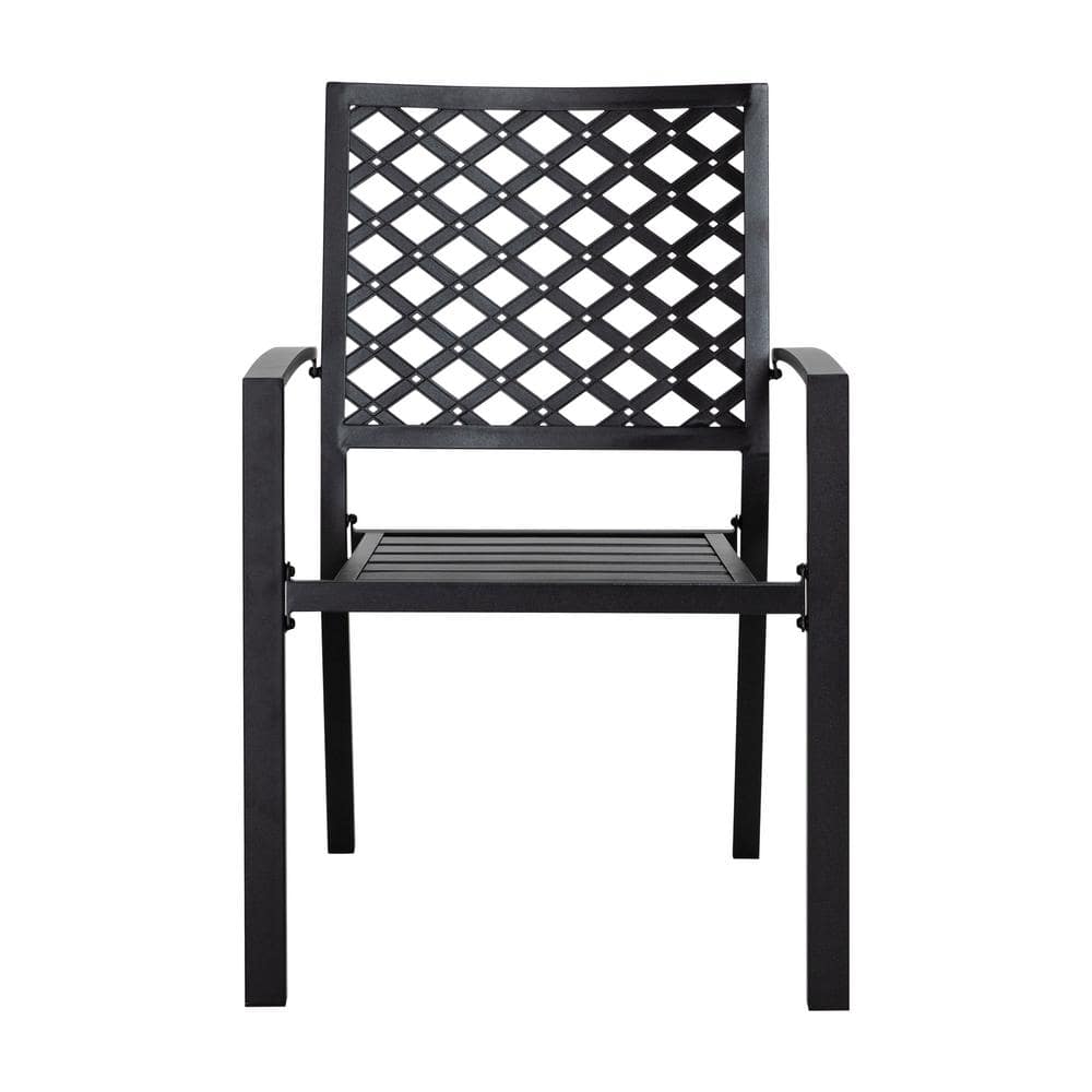 Black Iron Stackable Outdoor Dining Armchairs, Set of 4