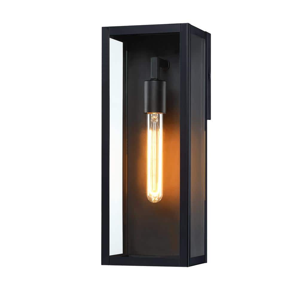 Hukoro Cali 16 in. Matte Black Finish Hardwired Outdoor Wall Lantern with Clear Glass Shade (1-Light)