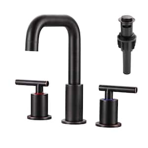 8 in. Widespread Double Handle High Arc Bathroom Faucet with Drain Kit in Oil Rubbed Bronze