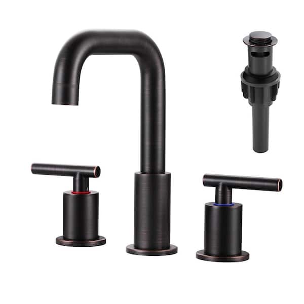 ALEASHA 8 in. Widespread Double Handle High Arc Bathroom Faucet with Drain Kit in Oil Rubbed Bronze