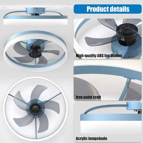 19.7 in. Indoor Blue ABS 110-Volt Brushed Nickel Ceiling Fan with Dimmable Integrated LED Ceiling Fans With Lights